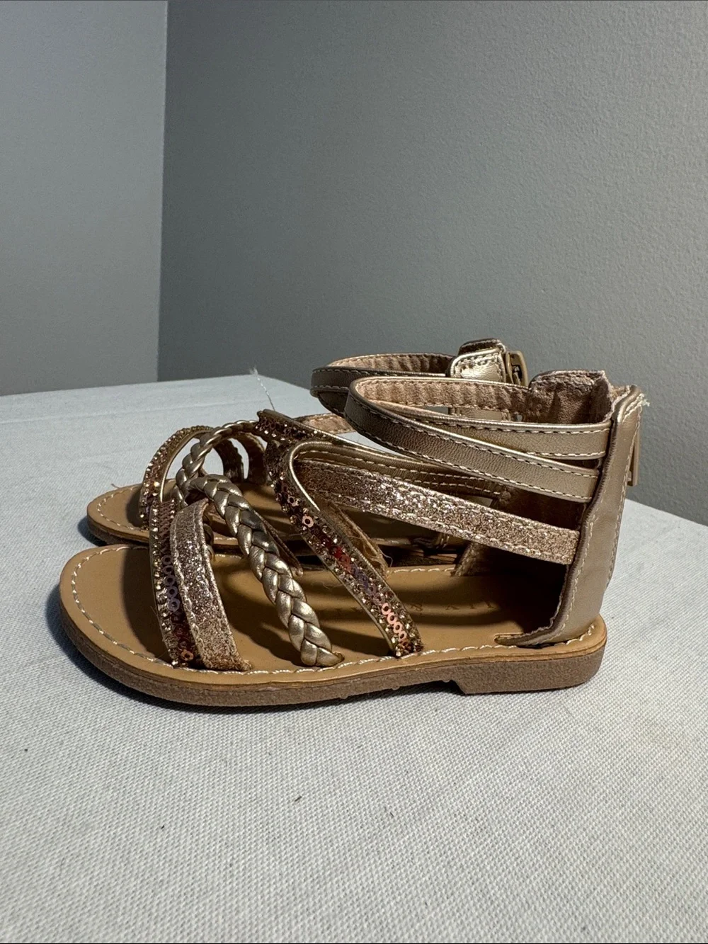 Toddler Girls' Strappy Glitter Braided Gladiator Sandals - Rose Gold
